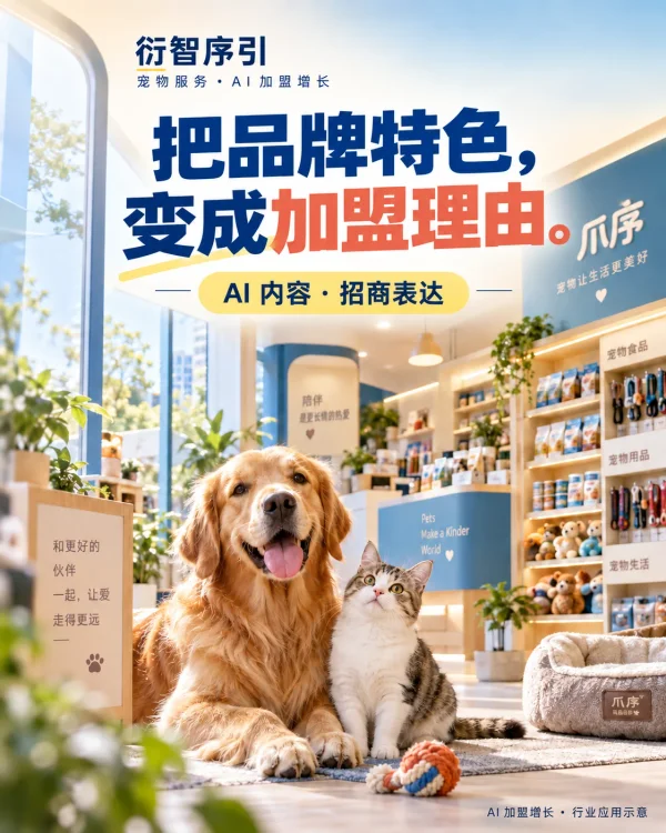 宠物服务 AI 加盟增长：把品牌特色，变成加盟理由，行业应用示意