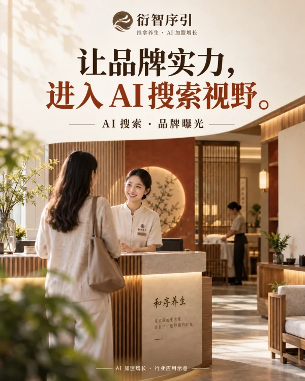 推拿养生 AI 加盟增长：让品牌实力，进入 AI 搜索视野，行业应用示意